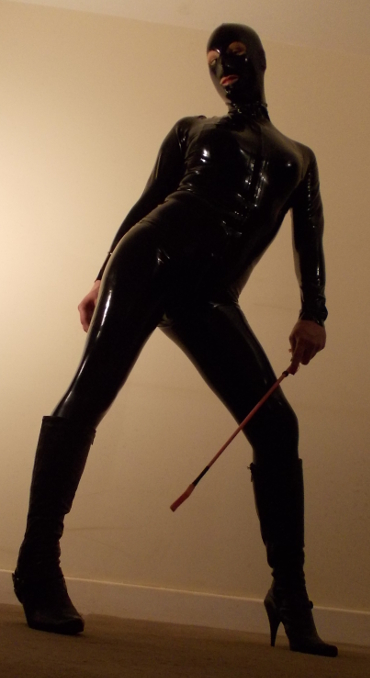 Black latex catsuit shemale mistress