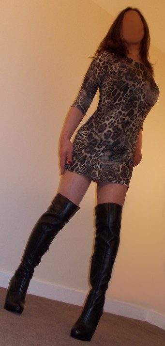 Leopard Print Dress & Leather Thigh High Boots